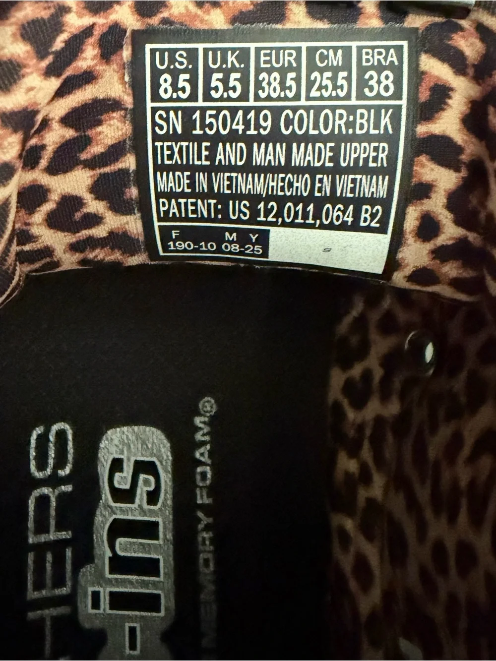 Skechers Cozy Fit Quilted Sneakers with Leopard Trim - Black